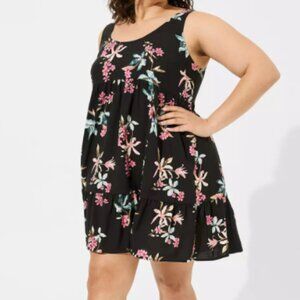 Torrid Mini Challis Tiered Tank Dress – Orchid Gardens Floral (Deep Black)